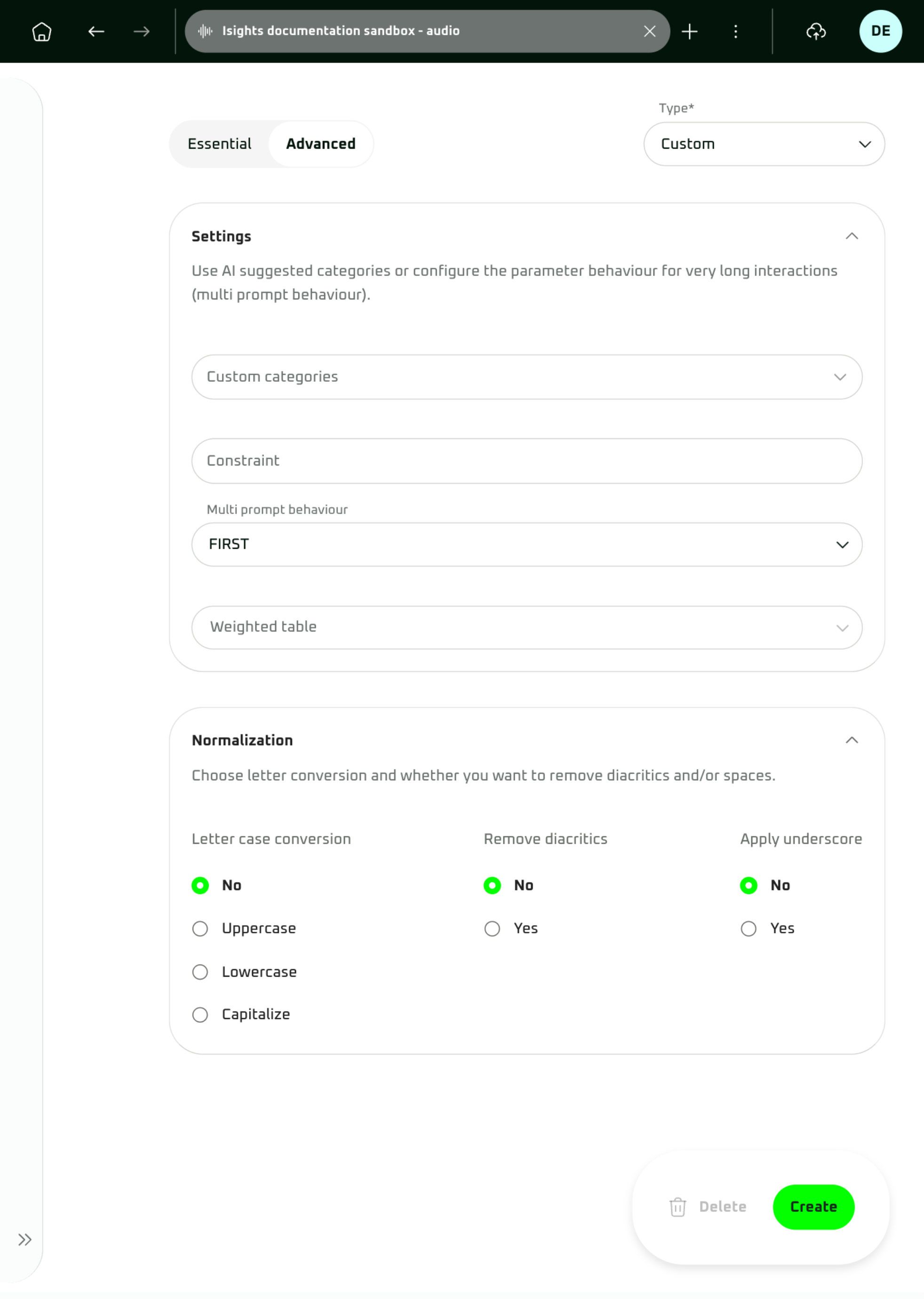 Custom parameter — Advanced configuration