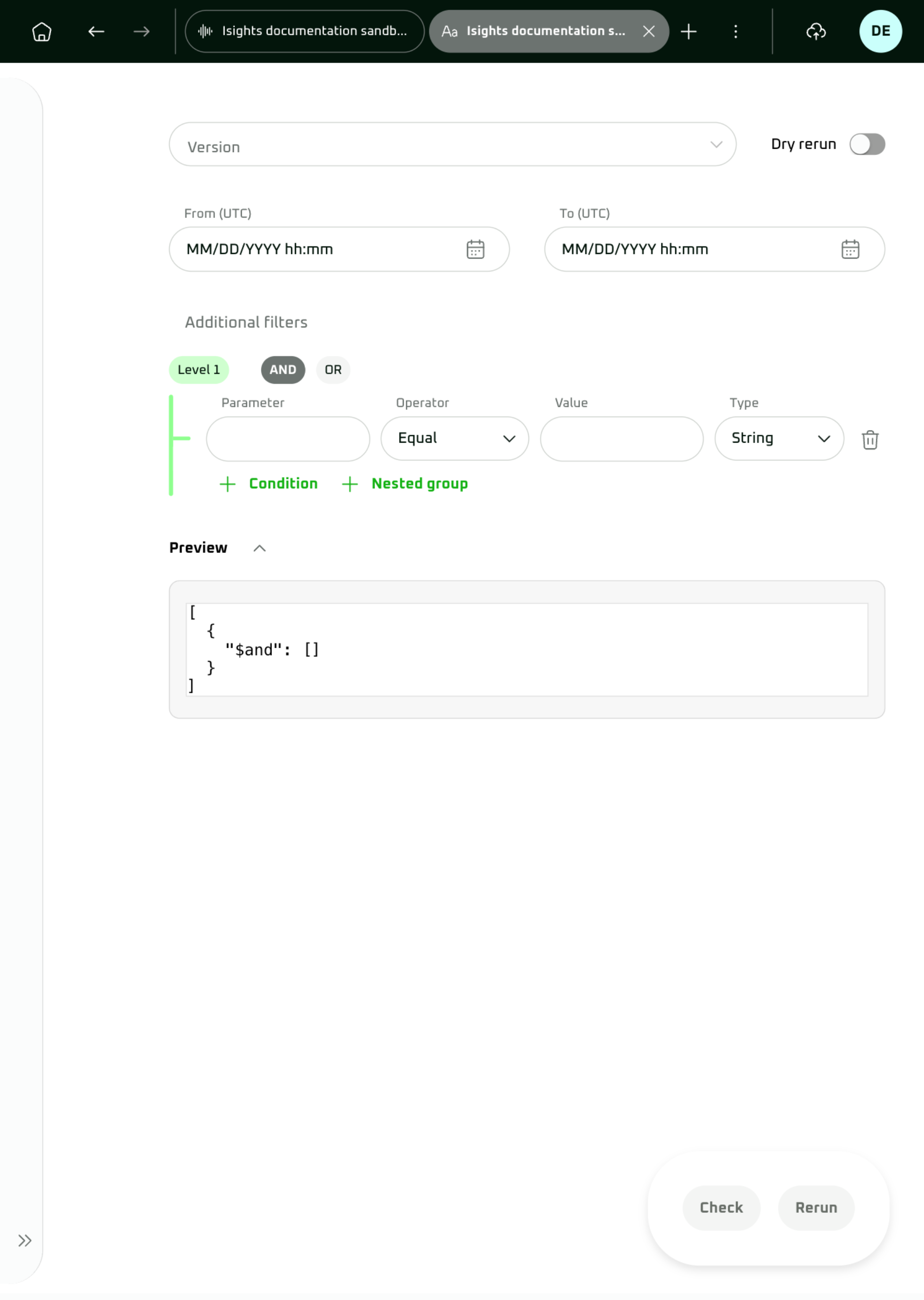 Rerun — additional filters and preview
